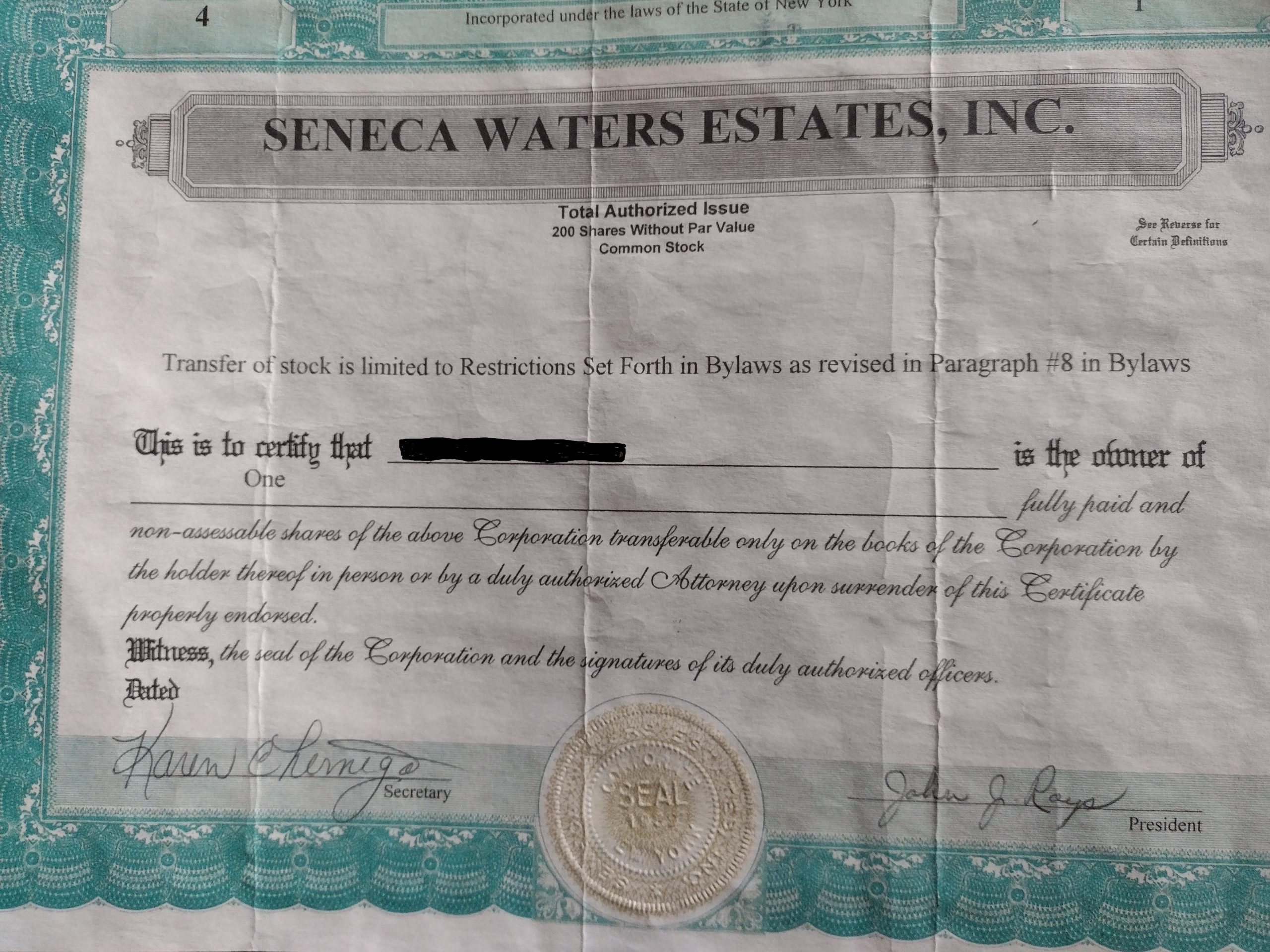 Stock Certificate